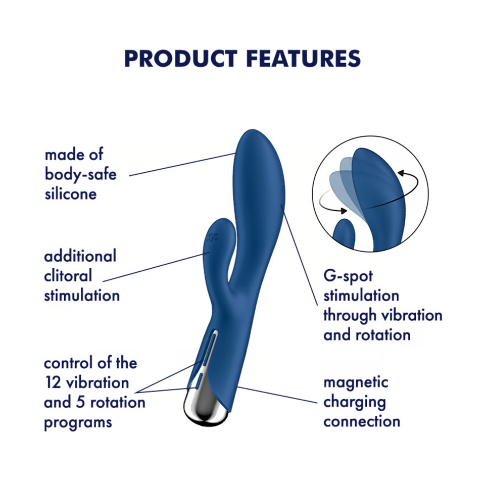 Spinning Rabbit 1 - Blue – Rechargeable, Discreet, Intimate Wellness Accessory – Quiet, Rechargeable, Waterproof, Couples & Solo Use, Discreet Intimate Wellness Accessory