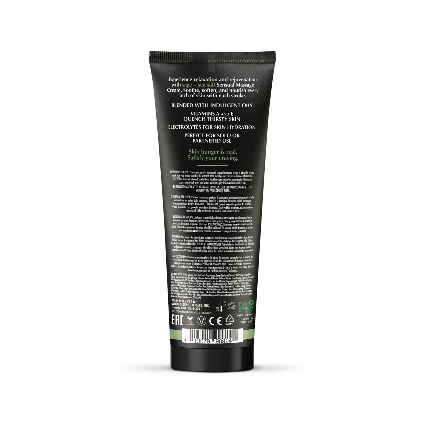 Sage + Sea Salt Massage Cream 4oz – Rechargeable, Discreet, Intimate Wellness Accessory – Quiet, Rechargeable, Waterproof, Couples & Solo Use, Discreet Intimate Wellness Accessory