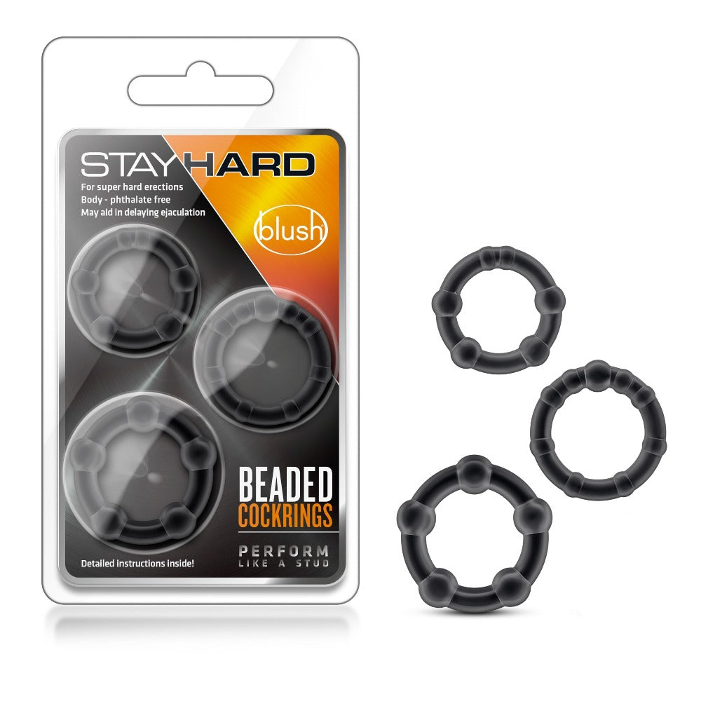 Stayhard Beaded Cockrings - Black – Rechargeable, Discreet, Intimate Wellness Accessory – Quiet, Rechargeable, Waterproof, Couples & Solo Use, Discreet Intimate Wellness Accessory