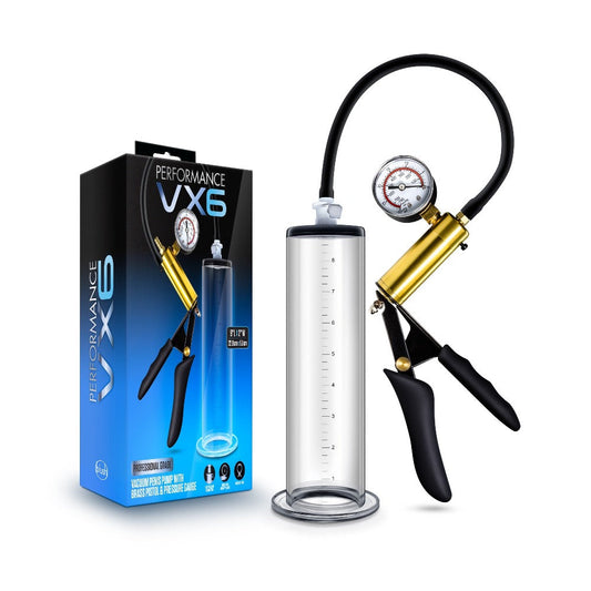 VX6 Vacuum Pump w Brass Pistol/Gauge-Clr – Rechargeable, Discreet, Intimate Wellness Accessory – Quiet, Rechargeable, Waterproof, Couples & Solo Use, Discreet Intimate Wellness Accessory