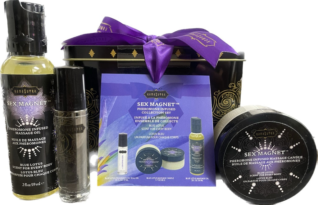 intimacy Magnet Pheromone BLUE LOTUS Gift Set Includes   Roll On Fragrance, Massage Oil,  Massage Candle – Rechargeable, Discreet, Intimate Wellness Accessory – Quiet, Rechargeable, Waterproof, Couples & Solo Use, Discreet Intimate Wellness Accessory