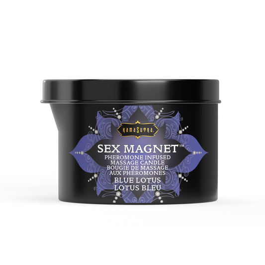 intimacy Magnet Massage  Candle Blue Lotus (with pour spout) 6 oz/170 g – Rechargeable, Discreet, Intimate Wellness Accessory – Quiet, Rechargeable, Waterproof, Couples & Solo Use, Discreet Intimate Wellness Accessory