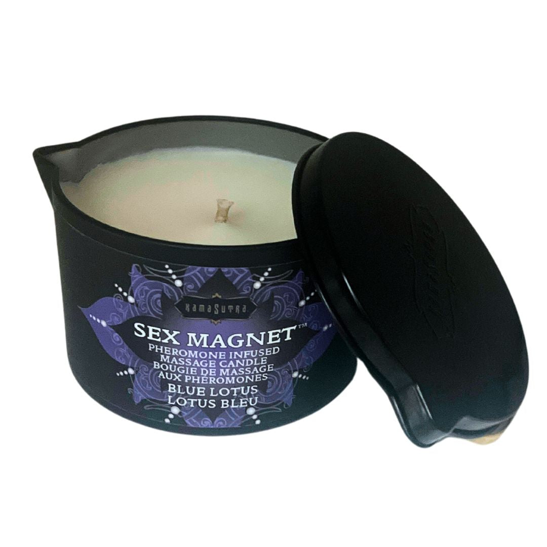 intimacy Magnet Massage  Candle Blue Lotus (with pour spout) 6 oz/170 g – Rechargeable, Discreet, Intimate Wellness Accessory – Quiet, Rechargeable, Waterproof, Couples & Solo Use, Discreet Intimate Wellness Accessory