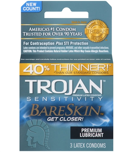 Trojan Sensitivity Bareskin Lubricated  Condoms - 3 Pack – Rechargeable, Discreet, Intimate Wellness Accessory – Quiet, Rechargeable, Waterproof, Couples & Solo Use, Discreet Intimate Wellness Accessory