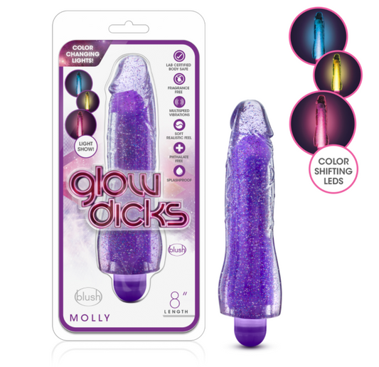 Glow Dicks Molly Glitter massager - Purp – Rechargeable, Discreet, Intimate Wellness Accessory – Quiet, Rechargeable, Waterproof, Couples & Solo Use, Discreet Intimate Wellness Accessory