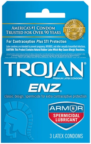 Trojan Enz Armor Spermicidal Lubricated  Condoms - 3 Pack – Rechargeable, Discreet, Intimate Wellness Accessory – Quiet, Rechargeable, Waterproof, Couples & Solo Use, Discreet Intimate Wellness Accessory