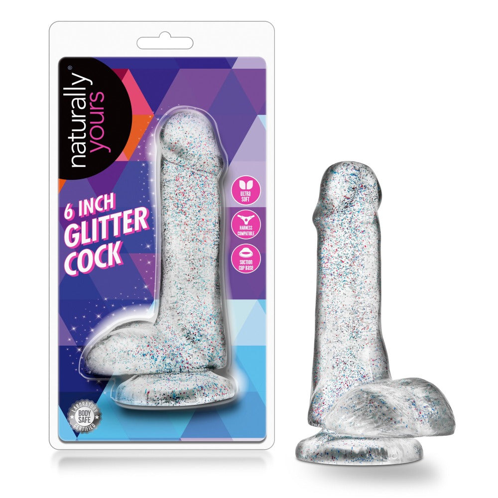 Naturally Yours 6" Glitter male w Balls – Rechargeable, Discreet, Intimate Wellness Accessory – Quiet, Rechargeable, Waterproof, Couples & Solo Use, Discreet Intimate Wellness Accessory