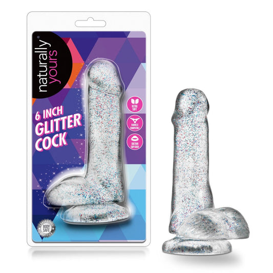Naturally Yours 6" Glitter male w Balls – Rechargeable, Discreet, Intimate Wellness Accessory – Quiet, Rechargeable, Waterproof, Couples & Solo Use, Discreet Intimate Wellness Accessory
