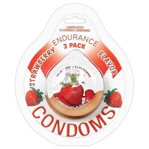 Endurance Condoms - Strawberry - 3 Pack – Rechargeable, Discreet, Intimate Wellness Accessory – Quiet, Rechargeable, Waterproof, Couples & Solo Use, Discreet Intimate Wellness Accessory