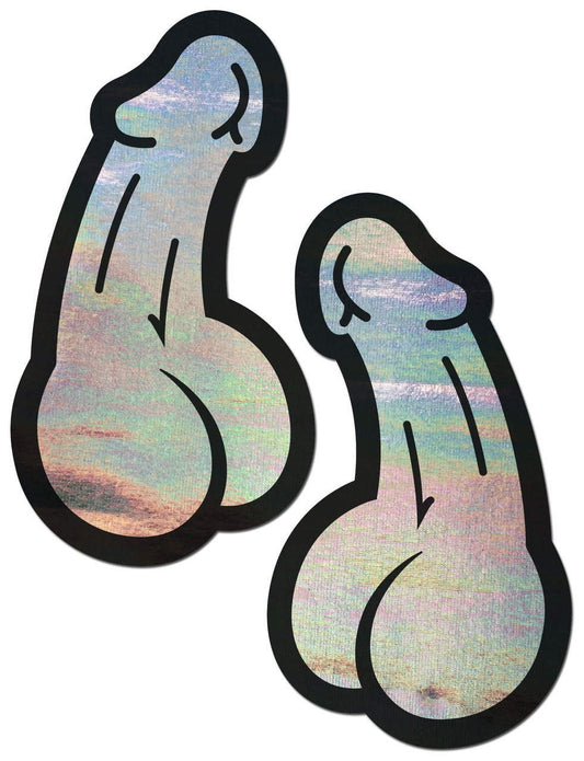 Holographic Dick Pasties - Silver * – Rechargeable, Discreet, Intimate Wellness Accessory – Quiet, Rechargeable, Waterproof, Couples & Solo Use, Discreet Intimate Wellness Accessory