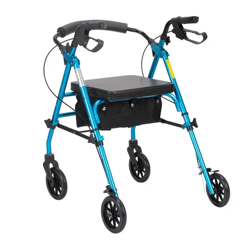 Multifunctional walker for elderly, four-wheel rollator with seat, adult pushcart mobility aid, senior walking support