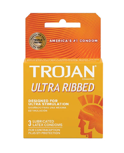 Trojan Ultra Ribbed Box 3 – Rechargeable, Discreet, Intimate Wellness Accessory – Quiet, Rechargeable, Waterproof, Couples & Solo Use, Discreet Intimate Wellness Accessory