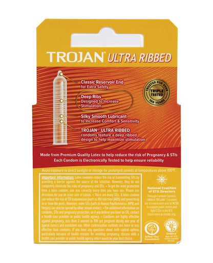 Trojan Ultra Ribbed Box 3 – Rechargeable, Discreet, Intimate Wellness Accessory – Quiet, Rechargeable, Waterproof, Couples & Solo Use, Discreet Intimate Wellness Accessory