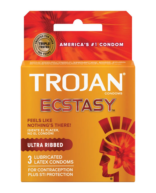 Trojan Ecstasy Ultra Ribbed Box 3 – Rechargeable, Discreet, Intimate Wellness Accessory – Quiet, Rechargeable, Waterproof, Couples & Solo Use, Discreet Intimate Wellness Accessory