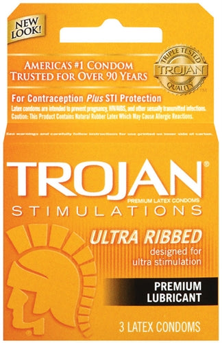 Trojan Stimulations Ultra Ribbed Lubricated Condoms - 3 Pack – Rechargeable, Discreet, Intimate Wellness Accessory – Quiet, Rechargeable, Waterproof, Couples & Solo Use, Discreet Intimate Wellness Accessory