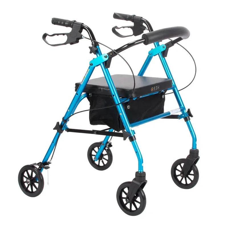 Multifunctional walker for elderly, four-wheel rollator with seat, adult pushcart mobility aid, senior walking support
