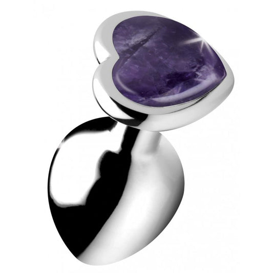 Gemstone Amethyst Heart Plug - Medium – Rechargeable, Discreet, Intimate Wellness Accessory – Quiet, Rechargeable, Waterproof, Couples & Solo Use, Discreet Intimate Wellness Accessory