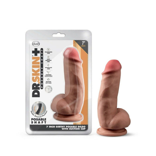 Dr Skin Plus 7" Girthy Posable Mocha – Rechargeable, Discreet, Intimate Wellness Accessory – Quiet, Rechargeable, Waterproof, Couples & Solo Use, Discreet Intimate Wellness Accessory