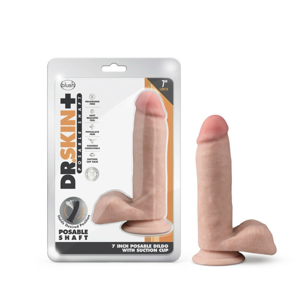 Dr Skin Plus 7"  Posable Vanilla – Rechargeable, Discreet, Intimate Wellness Accessory – Quiet, Rechargeable, Waterproof, Couples & Solo Use, Discreet Intimate Wellness Accessory