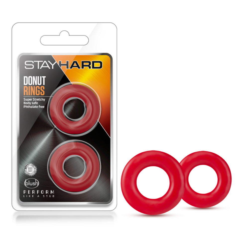 Stay Hard Donut Rings - Red – Rechargeable, Discreet, Intimate Wellness Accessory – Quiet, Rechargeable, Waterproof, Couples & Solo Use, Discreet Intimate Wellness Accessory