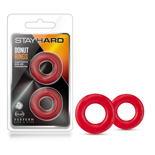 Stay Hard Donut Rings - Red – Rechargeable, Discreet, Intimate Wellness Accessory – Quiet, Rechargeable, Waterproof, Couples & Solo Use, Discreet Intimate Wellness Accessory