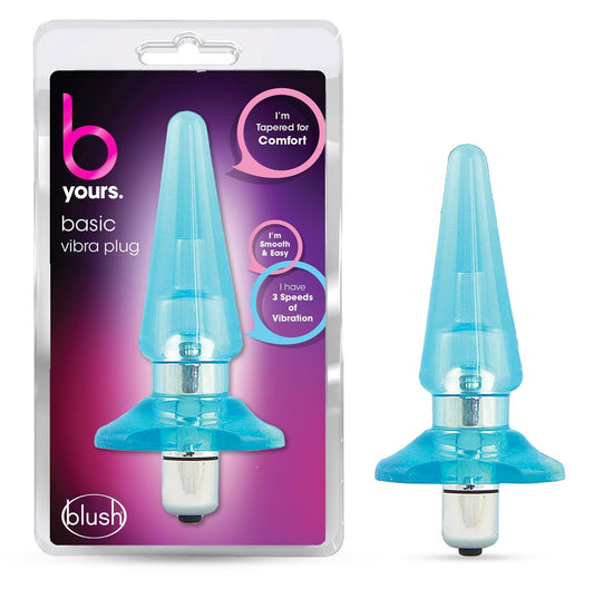 B Yours Basic Vibra Plug - Blue – Rechargeable, Discreet, Intimate Wellness Accessory – Quiet, Rechargeable, Waterproof, Couples & Solo Use, Discreet Intimate Wellness Accessory