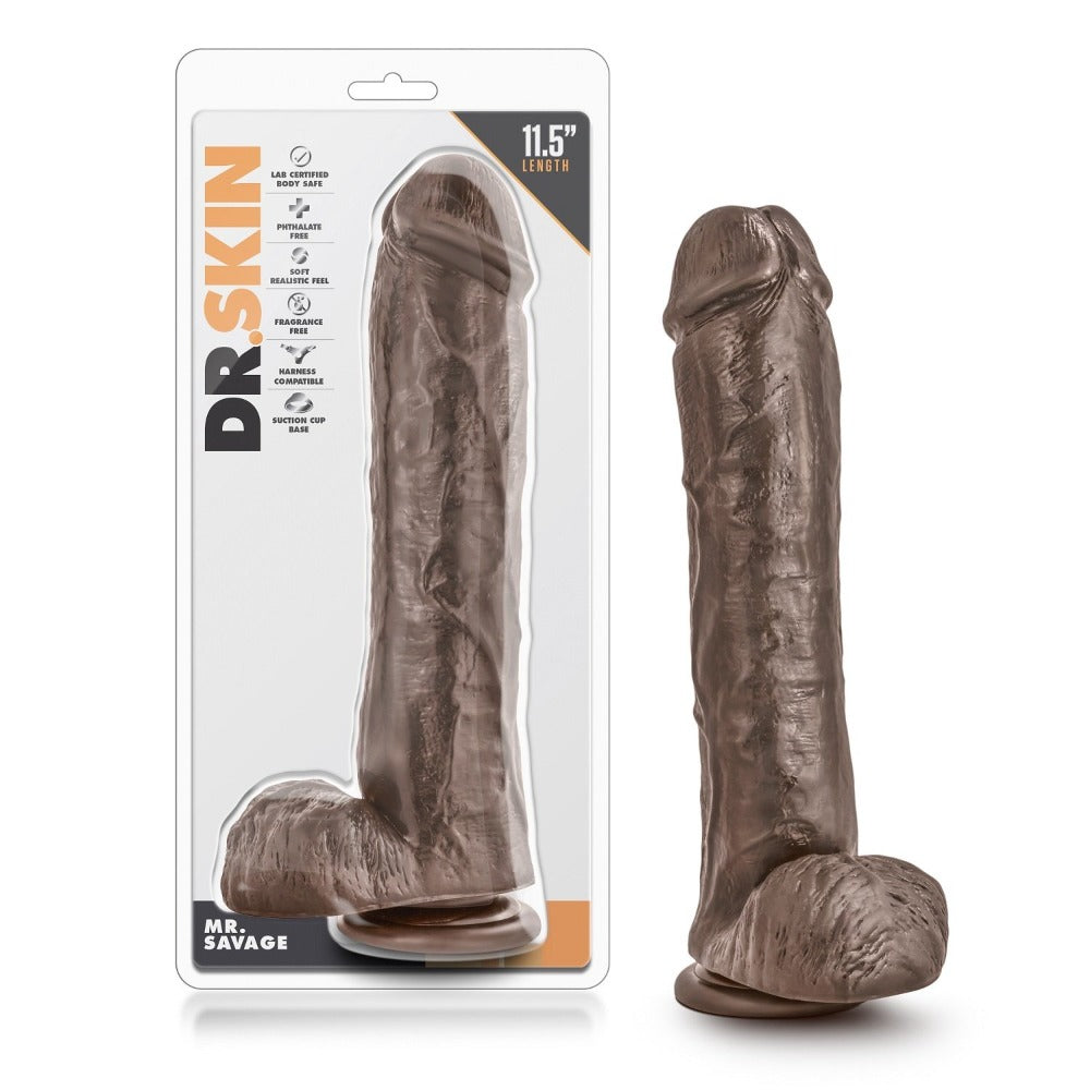 Dr Skin Mr Savage 11.5" personal massager -Chocolate – Rechargeable, Discreet, Intimate Wellness Accessory – Quiet, Rechargeable, Waterproof, Couples & Solo Use, Discreet Intimate Wellness Accessory