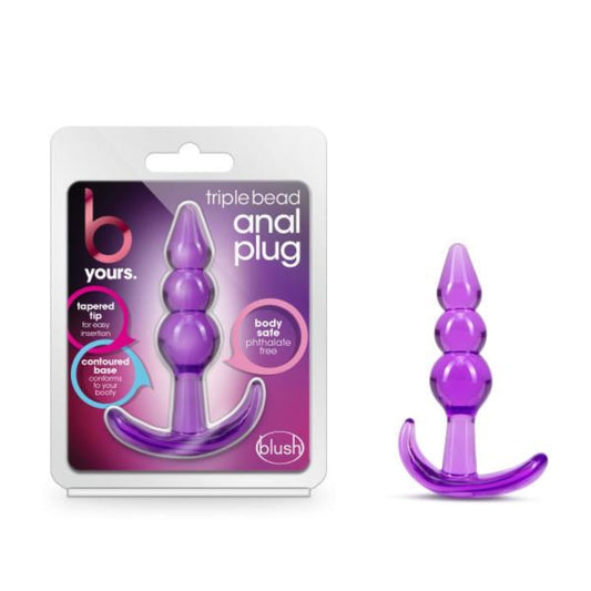 B Yours Triple Bead backdoor Plug - Purple – Rechargeable, Discreet, Intimate Wellness Accessory – Quiet, Rechargeable, Waterproof, Couples & Solo Use, Discreet Intimate Wellness Accessory