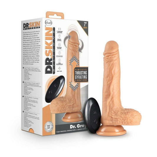 Dr. Skin Silicone Dr. Grey 7" Thrusting – Rechargeable, Discreet, Intimate Wellness Accessory – Quiet, Rechargeable, Waterproof, Couples & Solo Use, Discreet Intimate Wellness Accessory