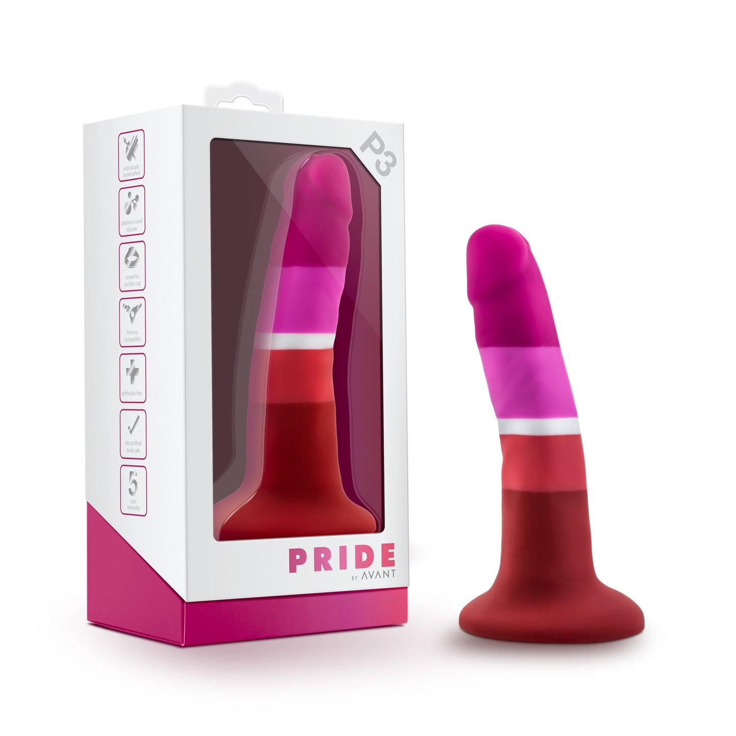 Avant Pride P3 Beauty - Reds/Wht/Pinks – Rechargeable, Discreet, Intimate Wellness Accessory – Quiet, Rechargeable, Waterproof, Couples & Solo Use, Discreet Intimate Wellness Accessory