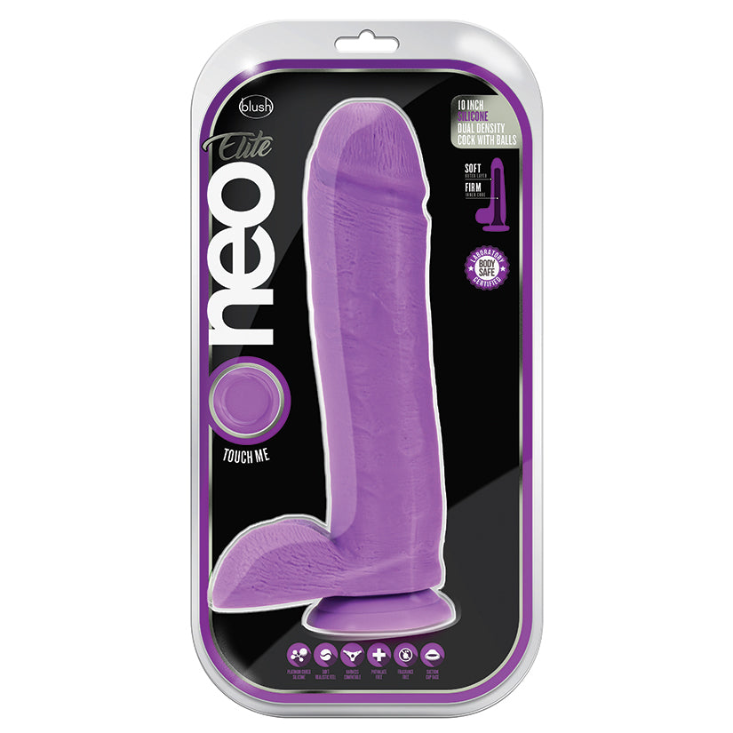 Neo Elite Silicone Dual Density Cock with Balls-Neon Purple 10.