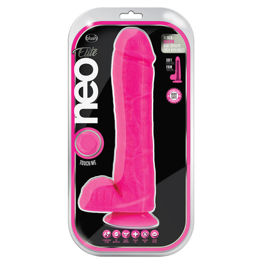 Neo Elite Silicone Dual Density Cock with Balls-Neon Pink 11.