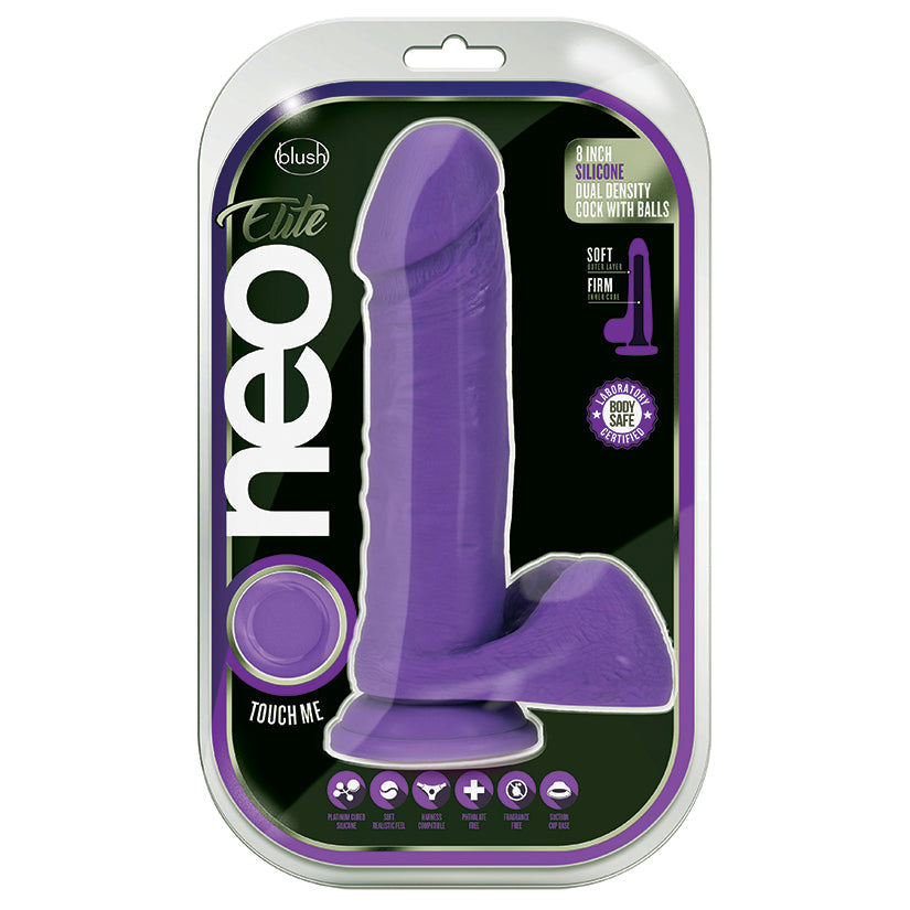 Neo Elite Silicone Dual Density Cock with Balls-Neon Purple 8.