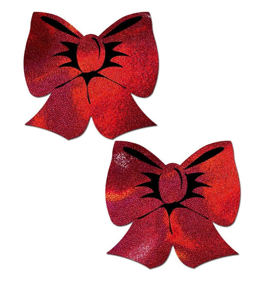 Holographic Red Bows Nipple Pasties – Rechargeable, Discreet, Intimate Wellness Accessory – Quiet, Rechargeable, Waterproof, Couples & Solo Use, Discreet Intimate Wellness Accessory