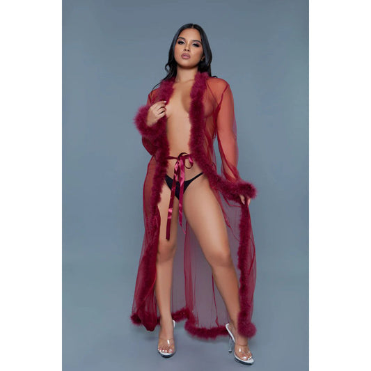 Marabou Robe - Maroon – Rechargeable, Discreet, Intimate Wellness Accessory – Quiet, Rechargeable, Waterproof, Couples & Solo Use, Discreet Intimate Wellness Accessory