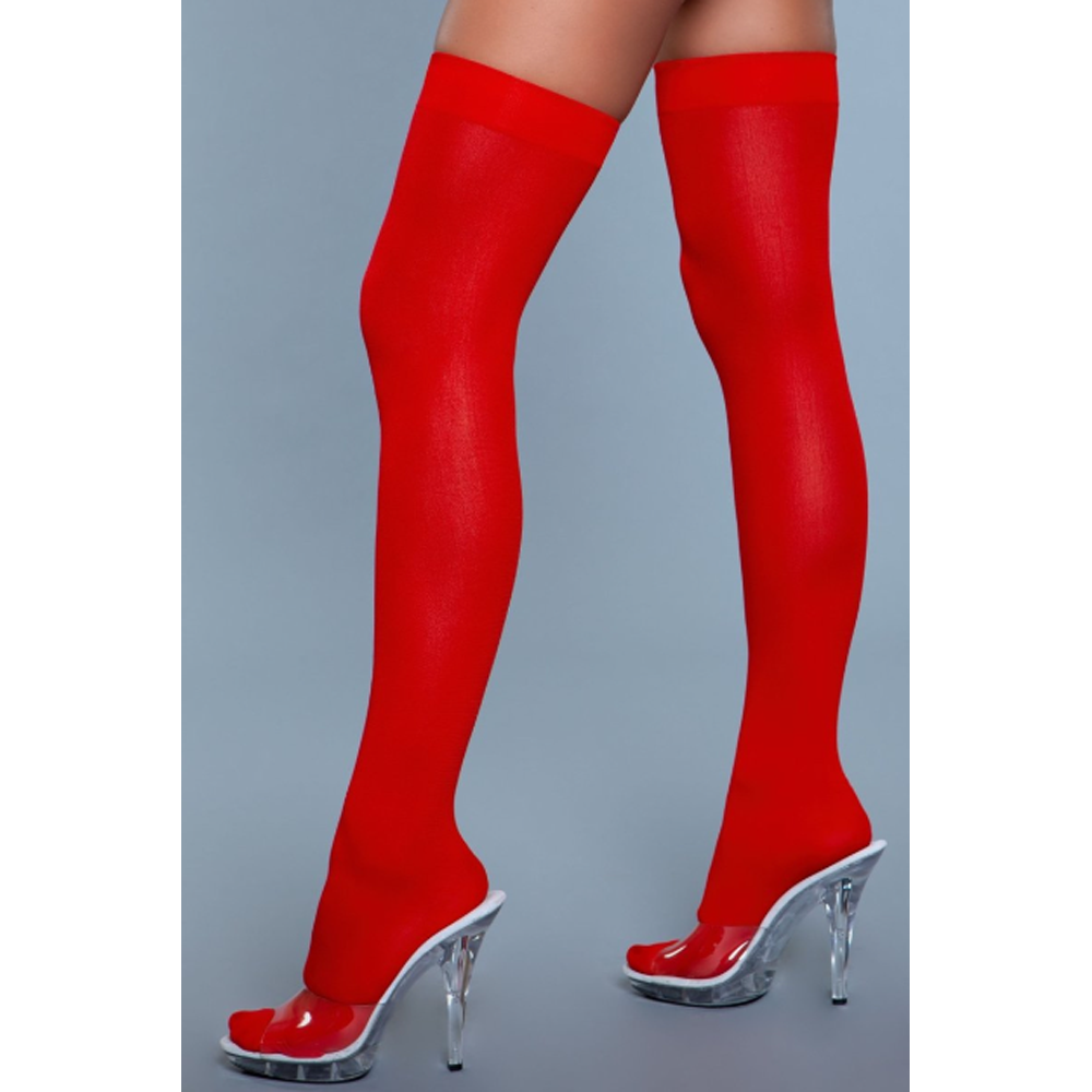 Opaque Nylon Thigh Highs - Red – Rechargeable, Discreet, Intimate Wellness Accessory – Quiet, Rechargeable, Waterproof, Couples & Solo Use, Discreet Intimate Wellness Accessory