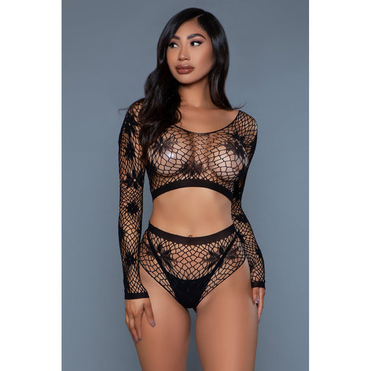 Floral Delight Bodystocking - Black – Rechargeable, Discreet, Intimate Wellness Accessory – Quiet, Rechargeable, Waterproof, Couples & Solo Use, Discreet Intimate Wellness Accessory