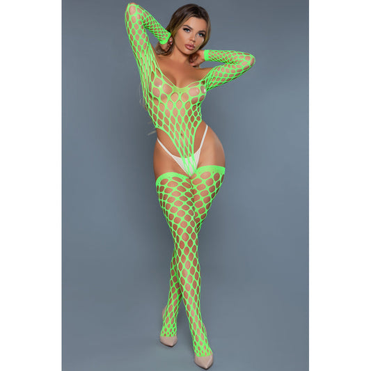 Alluring Fishnet Bodysuit - Neon Green – Rechargeable, Discreet, Intimate Wellness Accessory – Quiet, Rechargeable, Waterproof, Couples & Solo Use, Discreet Intimate Wellness Accessory