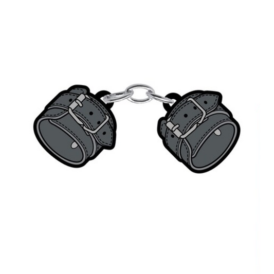 Enamel Pin: Large Leather Handcuffs – Rechargeable, Discreet, Intimate Wellness Accessory – Quiet, Rechargeable, Waterproof, Couples & Solo Use, Discreet Intimate Wellness Accessory