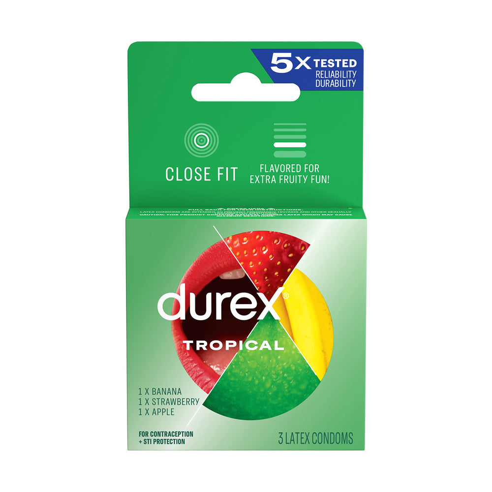 Durex Tropical Flavours Condoms - 3 pk – Rechargeable, Discreet, Intimate Wellness Accessory – Quiet, Rechargeable, Waterproof, Couples & Solo Use, Discreet Intimate Wellness Accessory
