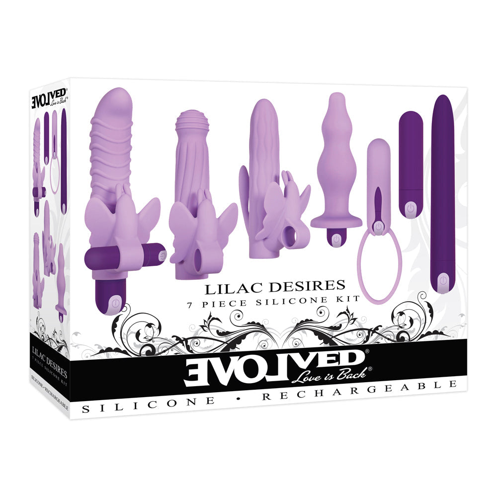 Evolved Lilac Desires 7pc Silicone Kit – Rechargeable, Discreet, Intimate Wellness Accessory – Quiet, Rechargeable, Waterproof, Couples & Solo Use, Discreet Intimate Wellness Accessory