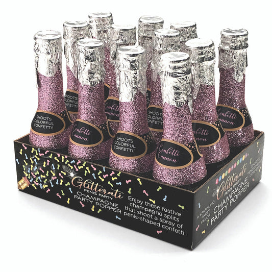 Glitterati Champagne male Confetti Party Poppers - 12pc display – Rechargeable, Discreet, Intimate Wellness Accessory – Quiet, Rechargeable, Waterproof, Couples & Solo Use, Discreet Intimate Wellness Accessory