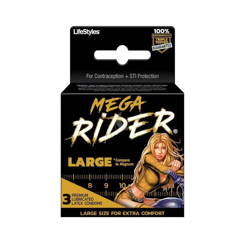 Lifestyles Mega Rider Lg Condoms - 3 pk – Rechargeable, Discreet, Intimate Wellness Accessory – Quiet, Rechargeable, Waterproof, Couples & Solo Use, Discreet Intimate Wellness Accessory