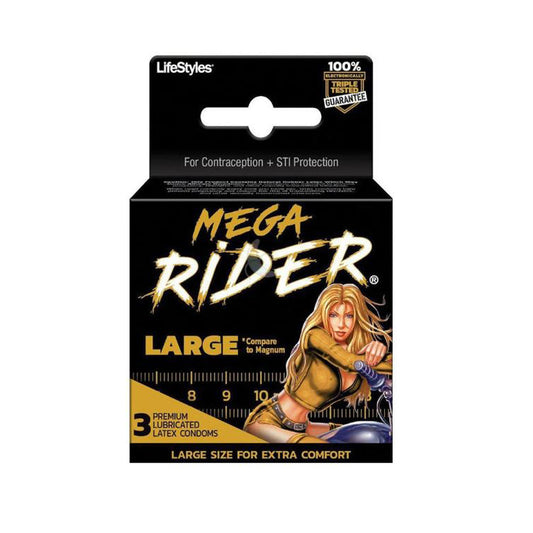 Lifestyles Mega Rider Lg Condoms - 3 pk – Rechargeable, Discreet, Intimate Wellness Accessory – Quiet, Rechargeable, Waterproof, Couples & Solo Use, Discreet Intimate Wellness Accessory