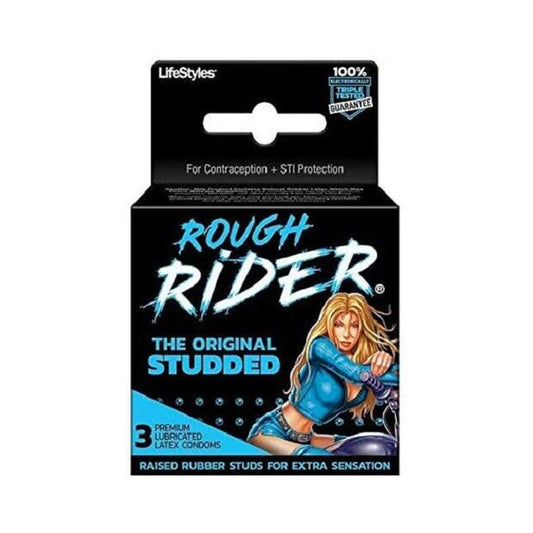 Lifestyles Rough Rider Studded - 3 pk – Rechargeable, Discreet, Intimate Wellness Accessory – Quiet, Rechargeable, Waterproof, Couples & Solo Use, Discreet Intimate Wellness Accessory