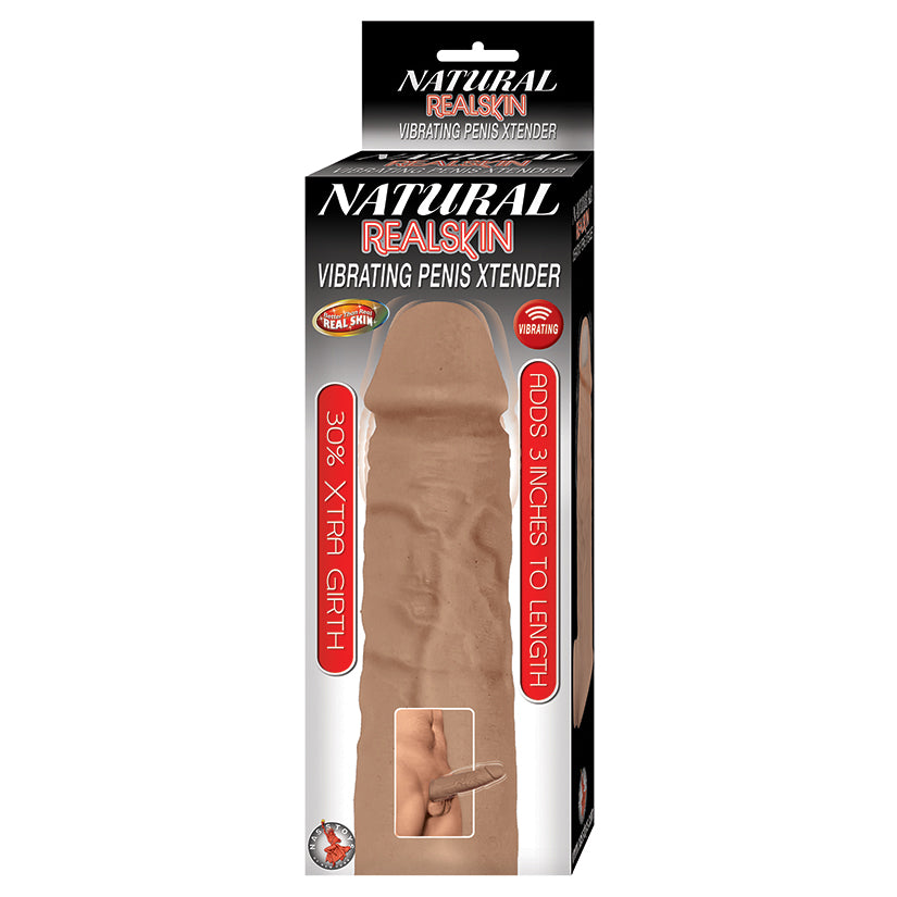Natural Realskin Vibrating Penis Xtender-Brown.