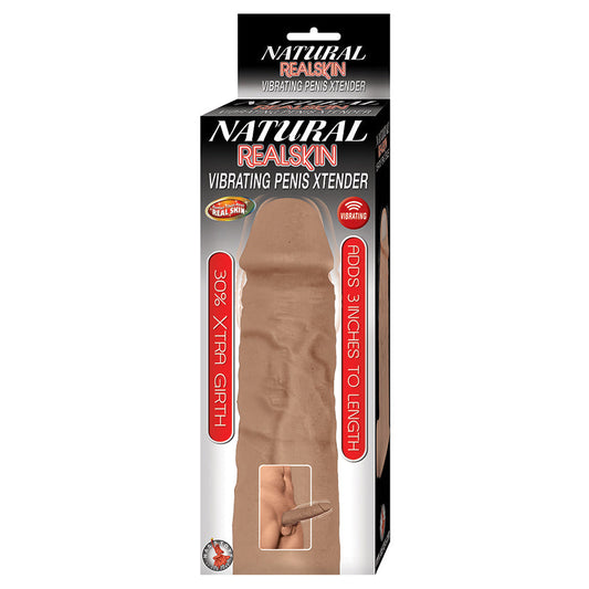 Natural Realskin Vibrating Penis Xtender-Brown.