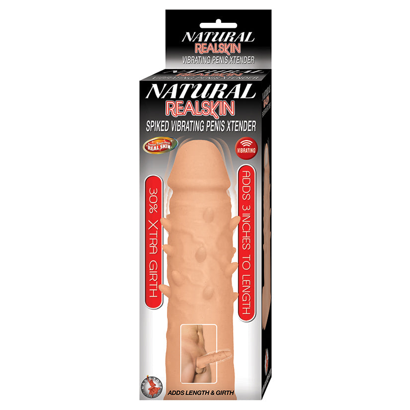 Natural Realskin Spiked Vibrating Penis Xtender-White.