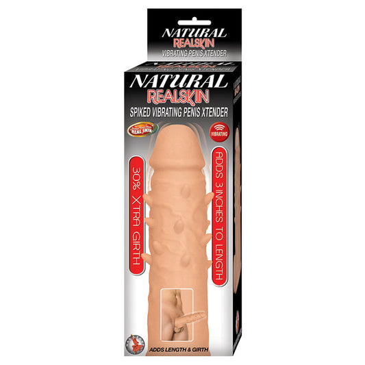 Natural Realskin Spiked Vibrating Penis Xtender-White.