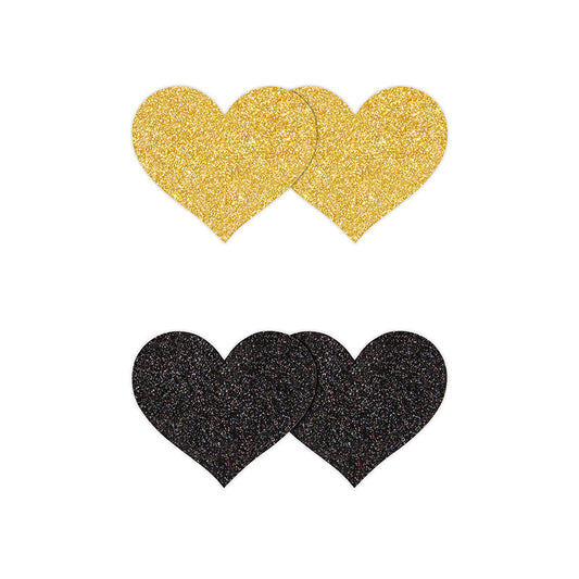 Pretty Pasties Hearts Black/Gold 2 sets